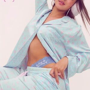 Victoria's Secret Light Blue and Pink Floral Pajama Set